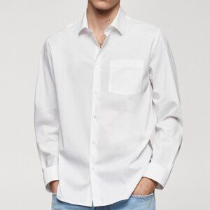 Mango White Classic-Fit Poplin Shirt in Medium